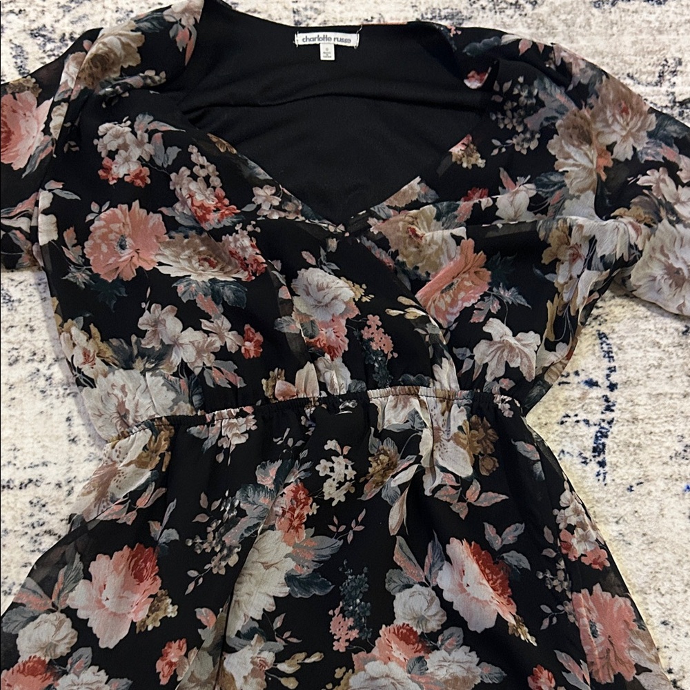 Charlotte Russe Black Floral Long Sleeve Dress